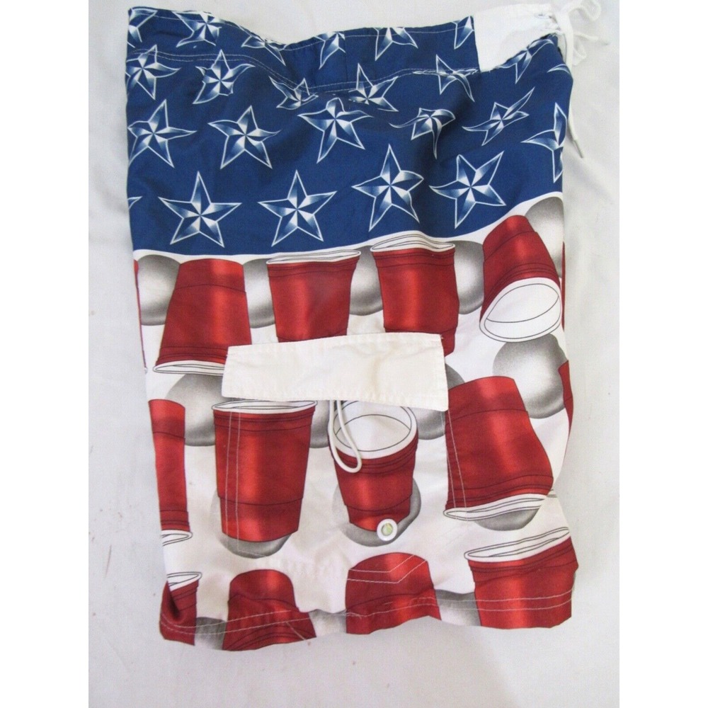 Carbon Red/White/Blue Pong Boardshorts Mens‎ Swim Shorts, Size 34